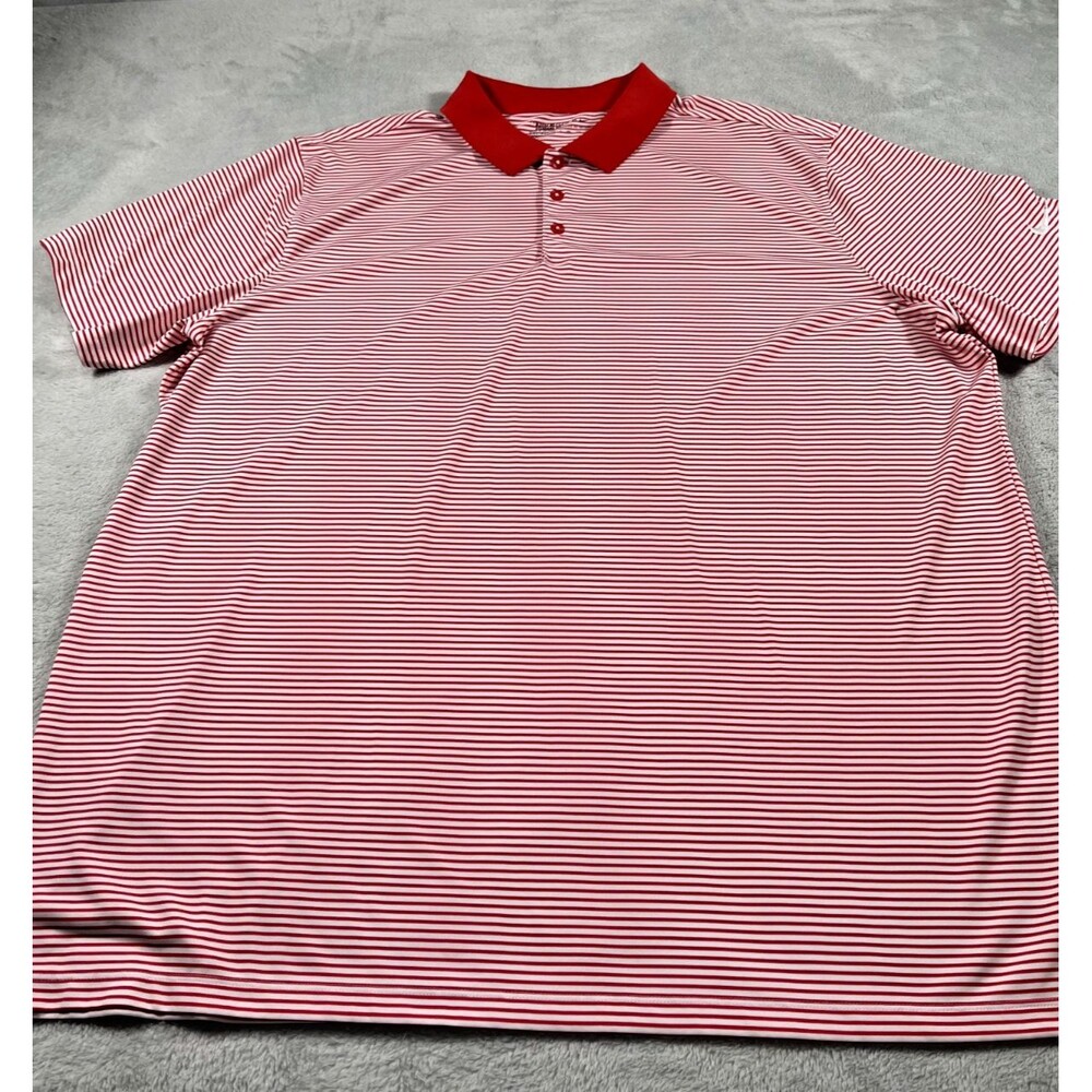 Nike Mens XXL Golf Dri Fit Victory Red Striped Polo Red White